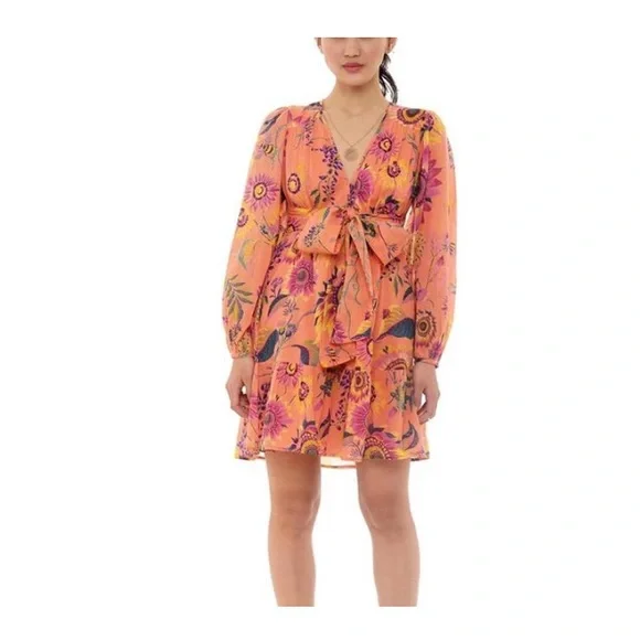 Banjanan Women's Peony Print Cotton Mini Dress - Living Coral - Size Xs